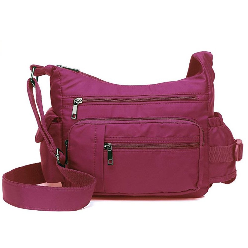 Hot Pink Casual Nylon Crossbody Messenger Bag